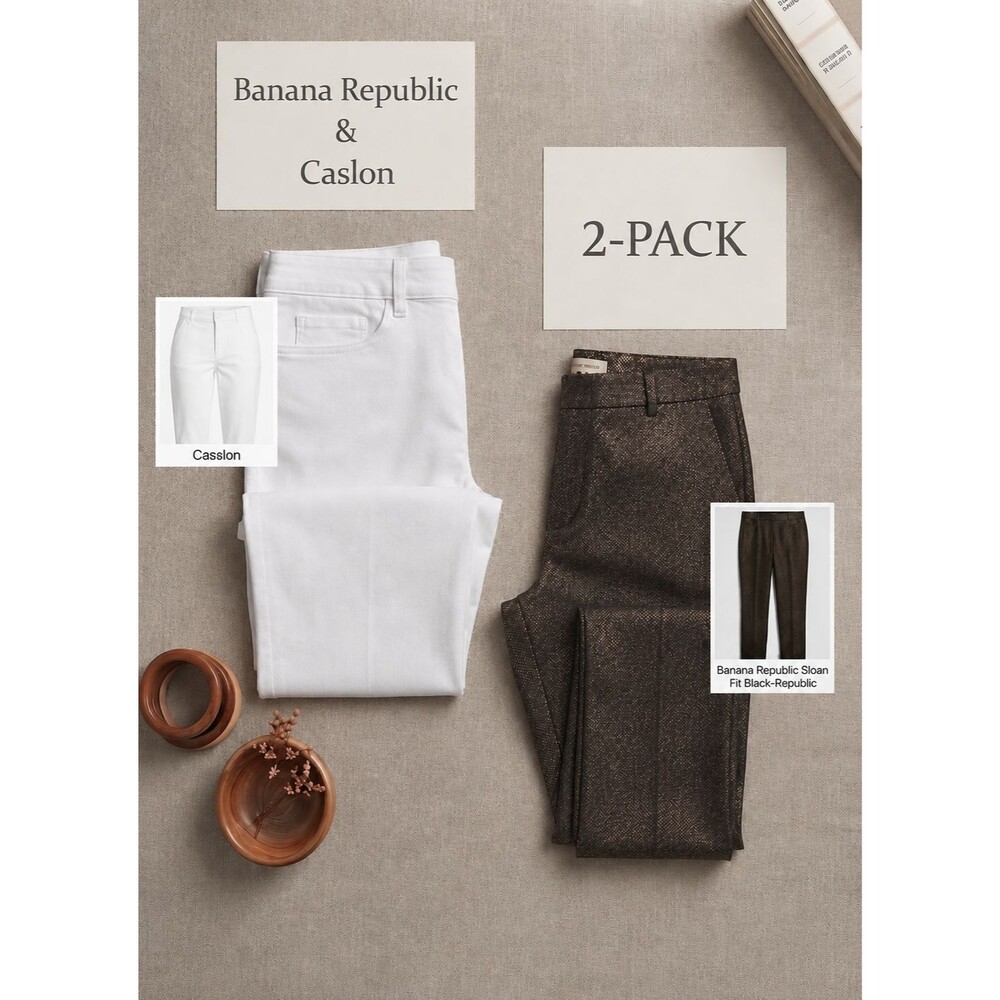 2 Pack LOT! Banana Republic NWOT Black/Copper  Metallic & Caslon White Pants  16